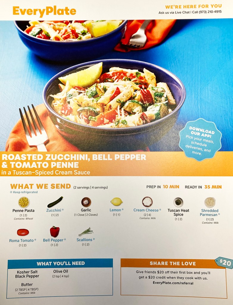 front of recipe card